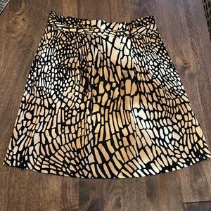 St. John Abstract Animal Print Pleated Silk Skirt